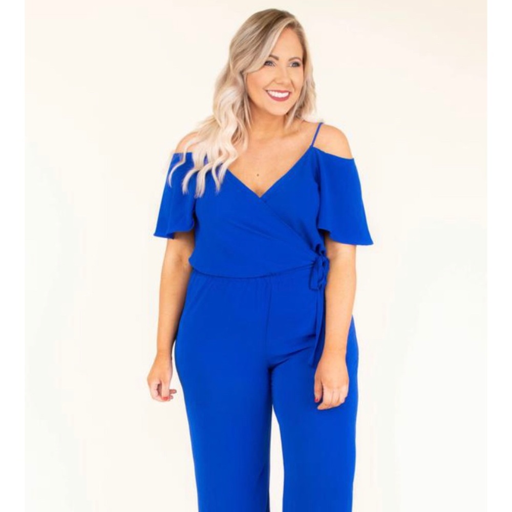 1x Chic Soul Cobalt Blue Off Shoulder Jumpsuit